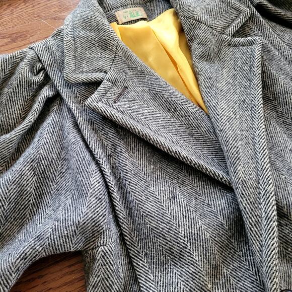 Vtg Black & White Tweed Trench Coat Wool Blend Sz M/L Jill Jr. - Picture 7 of 9